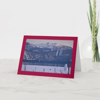 Snowman at edge of Lake Tahoe Holiday Card