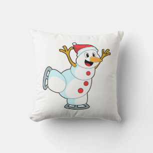 Snowman at Ice skating with Ice skates.PNG Cushion