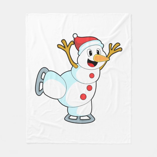 Snowman at Ice skating with Ice skates.PNG Fleece Blanket (Front)
