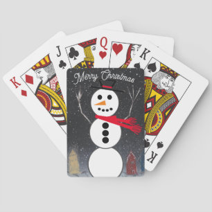 Snowman at Night Playing Cards