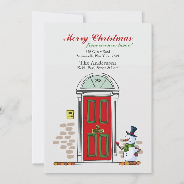 Snowman At The Door Holiday Moving Announcement (Front)