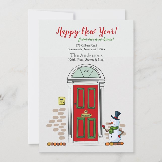 Snowman At The Door New Year Moving Announcement (Front)