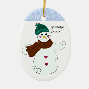Snowman Awesome Teacher Ceramic Tree Decoration