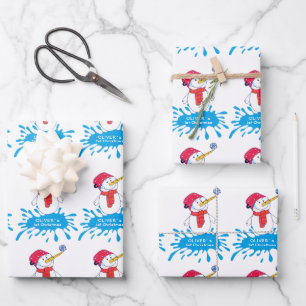 Snowman Baby`s First Christmas Snowflake  Wrapping Paper Sheet