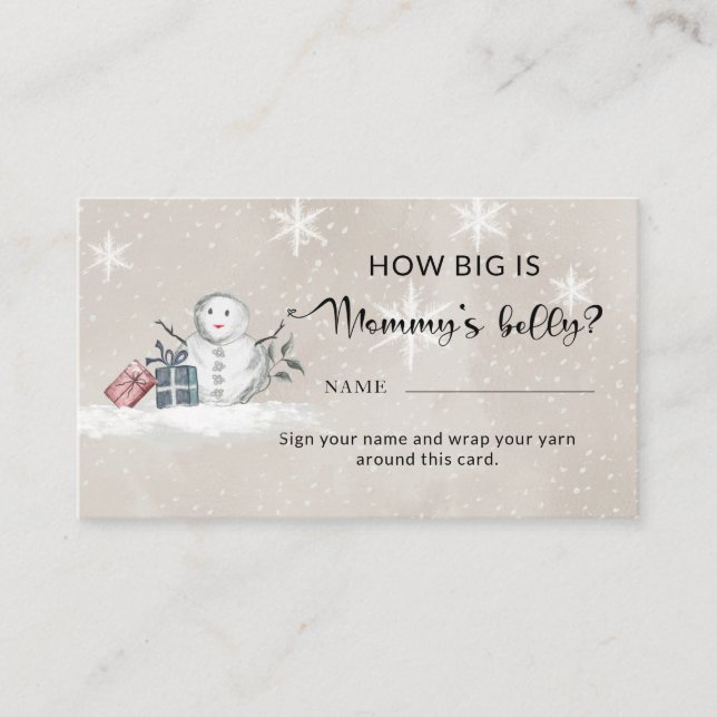 Snowman baby shower how big is mummy's belly enclosure card (Front)