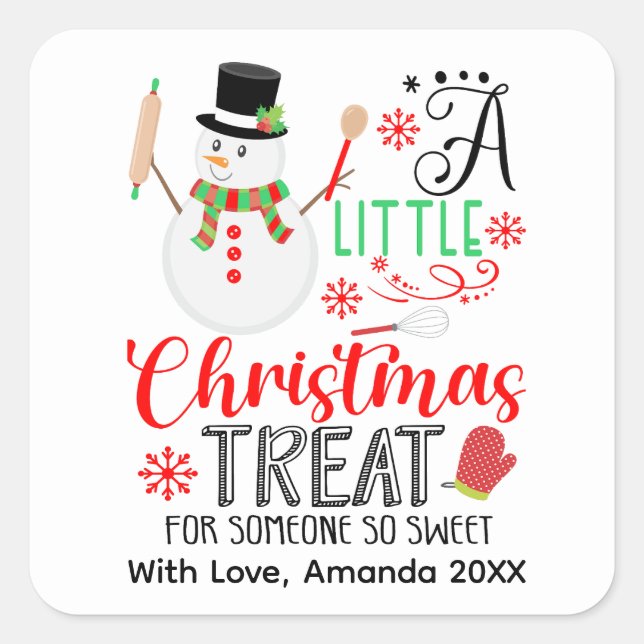 Snowman Baking A Little Christmas Treat Sweet Square Sticker (Front)