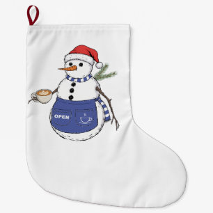 Snowman Barista Christmas 2026 Holiday Coffee Large Christmas Stocking