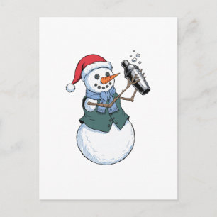 Snowman Bartender Christmas 2026 Holiday Cocktail Announcement Postcard