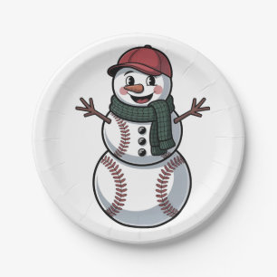 Snowman Baseball Christmas Santa Baseball Sport Paper Plate