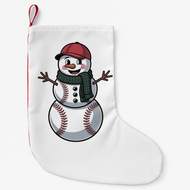 Snowman Baseball Christmas Santa Baseball Sport Small Christmas Stocking (Front)