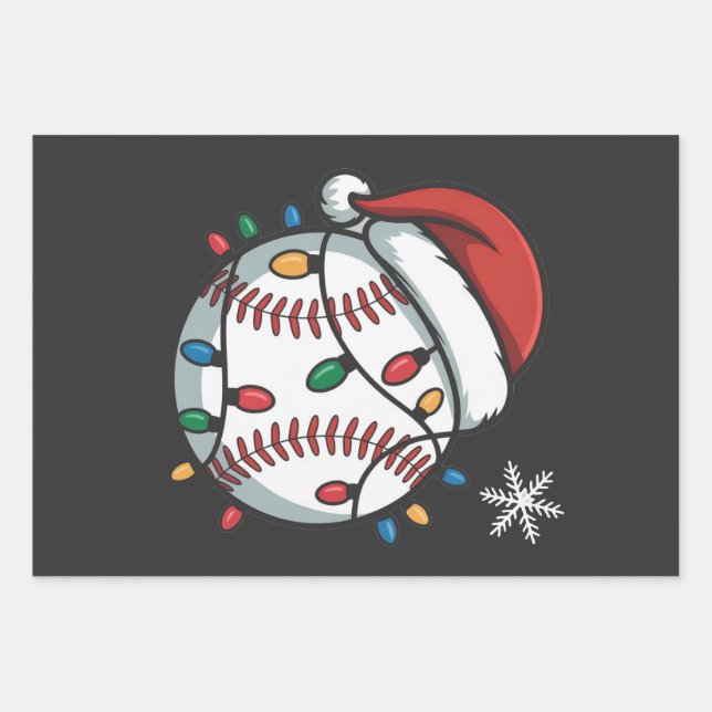 Snowman Baseball Christmas Santa Baseball Sport Wrapping Paper Sheet (Front)