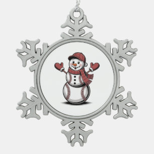 Snowman Baseball Christmas Sport Lovers Snowflake Pewter Christmas Ornament