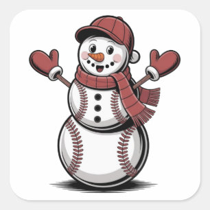 Snowman Baseball Christmas Sport Lovers Square Sticker