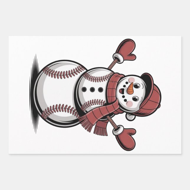 Snowman Baseball Christmas Sport Lovers  Wrapping Paper Sheet (Front)
