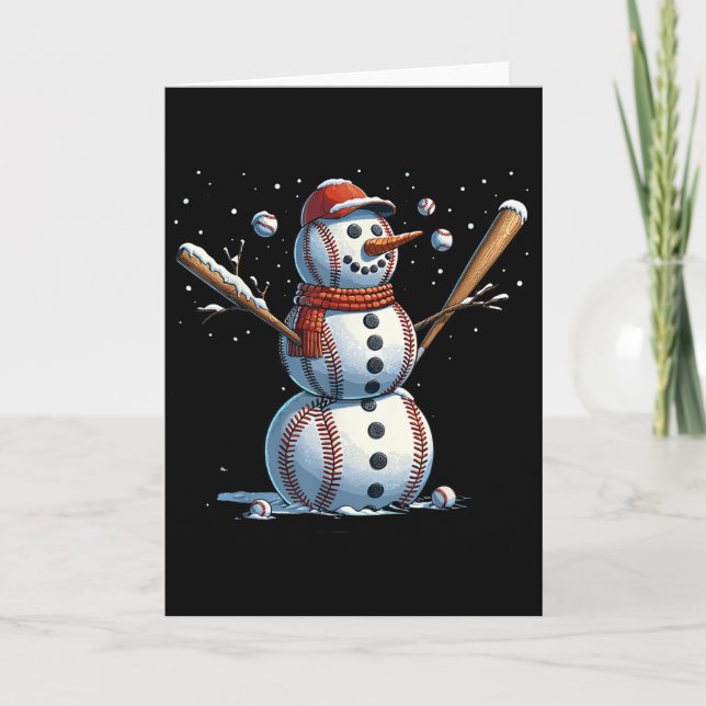 Snowman Baseball Christmas Winter  Card (Front)