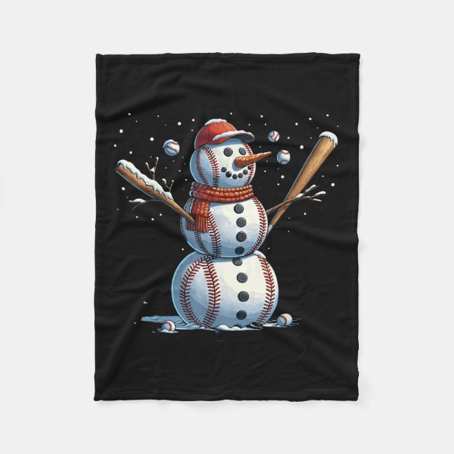 Snowman Baseball Christmas Winter  Fleece Blanket (Front)