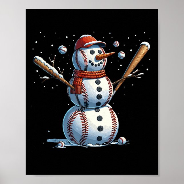 Snowman Baseball Christmas Winter  Poster (Front)