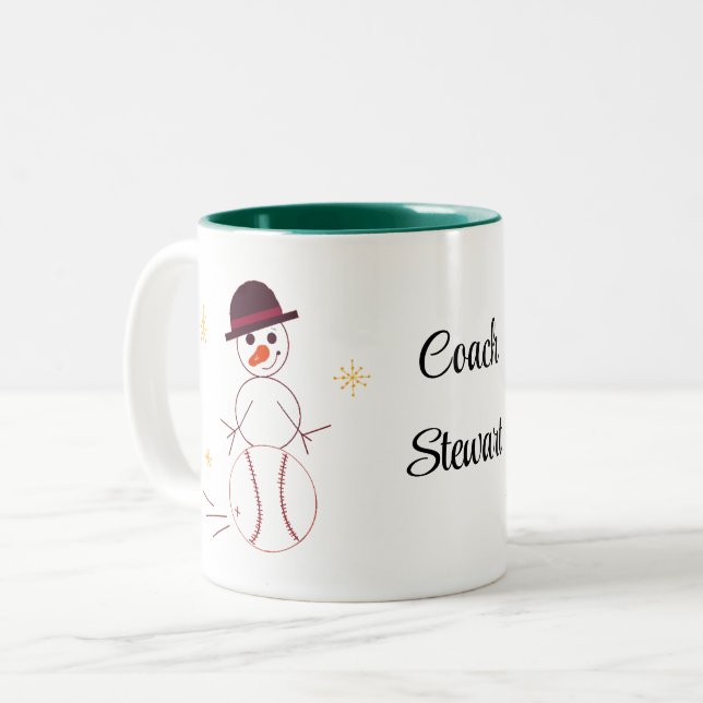 Snowman Baseball Coach Personalised Coffee Mug (Front Left)