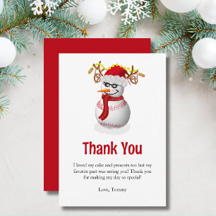 Snowman Baseball Decorated With Treats Thank You Card