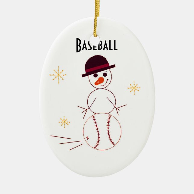 Snowman Baseball Player Ceramic Tree Decoration (Front)