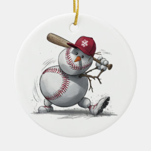 Snowman Baseball Player Funny Kids Men Boys Teens  Ceramic Tree Decoration