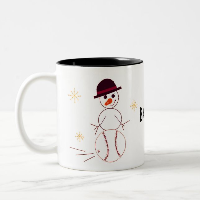 Snowman Baseball Player Two-Tone Coffee Mug (Left)