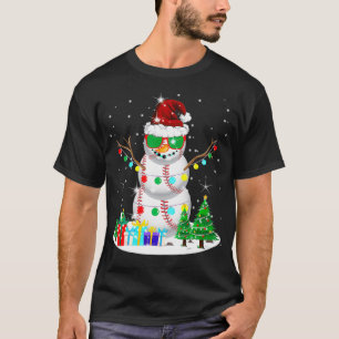 Snowman Baseball Santa Hat Funny Christmas Tree Sn T-Shirt