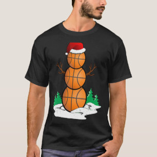 Snowman Basketball Ball Santa Hat Christmas Pajama T-Shirt