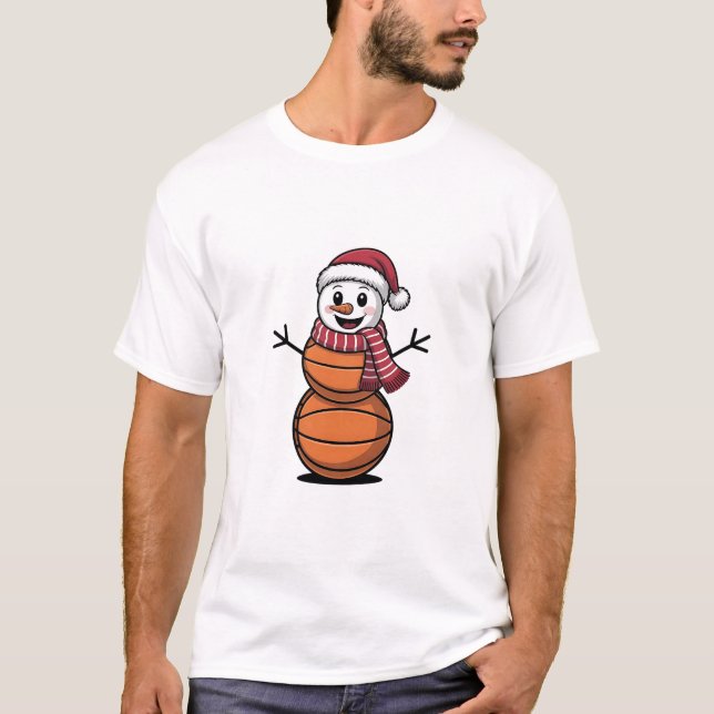 Snowman Basketball Christmas Sport Lovers  T-Shirt (Front)