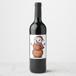 Snowman Basketball Christmas Sport Lovers Wine Label