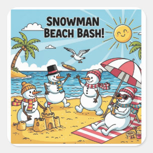 Snowman Beach Bash Square Sticker