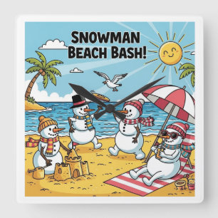 Snowman Beach Bash Square Wall Clock
