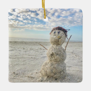 Snowman Beach Florida Vacation Holiday Christmas Ceramic Ornament