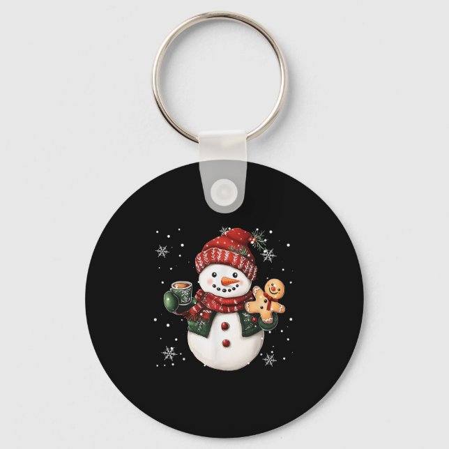 Snowman Beanie Coffee Latte Ginggerbread Merry Chr Key Ring (Front)
