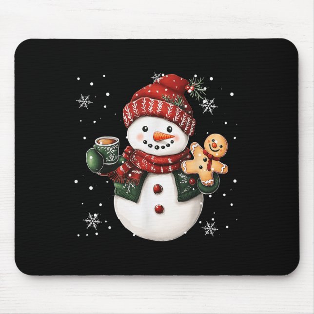 Snowman Beanie Coffee Latte Ginggerbread Merry Chr Mouse Mat (Front)