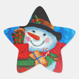 Snowman bearing Gifts Star Sticker