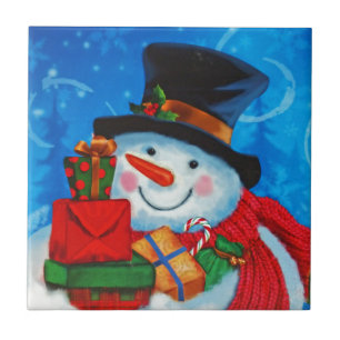 Snowman bearing Gifts Tile