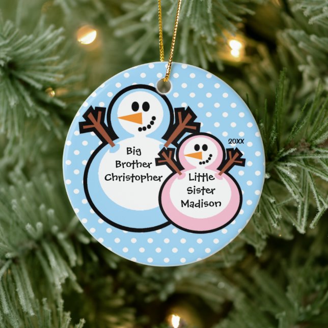 Snowman Big Brother & Lil Sis Christmas Ornament (Tree)
