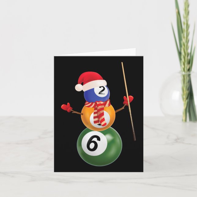 Snowman Billiards Ball In Xmas Socks Lights Tree C Card (Front)