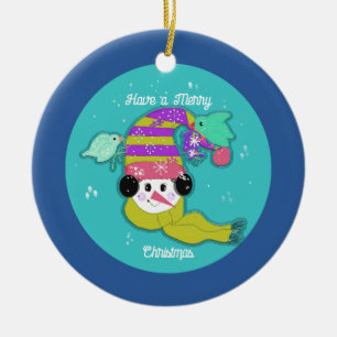 Snowman Birds Merry Christmas Ceramic Ornament