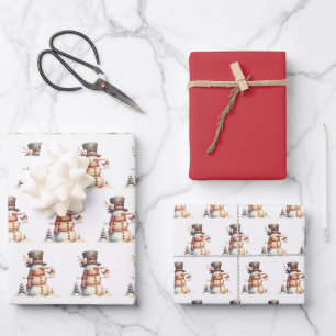 Snowman & Birds Wrapping Paper Sheet