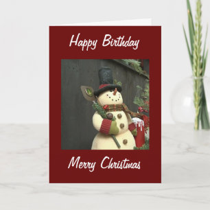 SNOWMAN BIRTHDAY AT CHRISTMAS GREETINGS HOLIDAY CARD