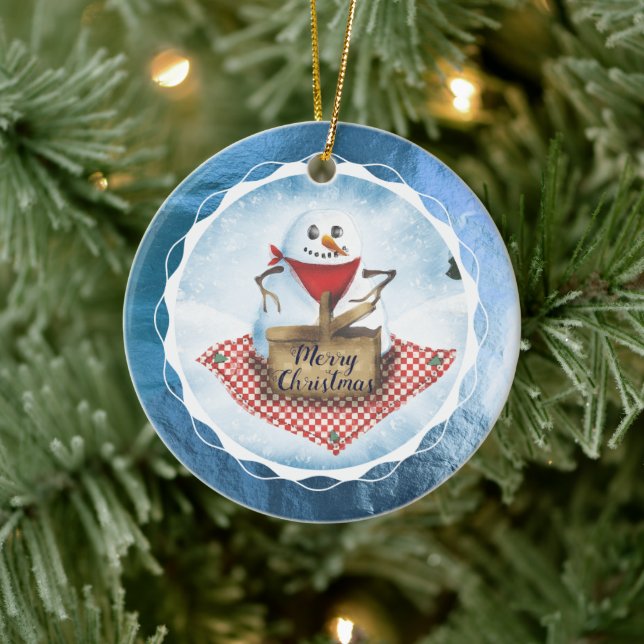 Snowman blizzard picnic personalized Christmas Ceramic Tree Decoration (Tree)