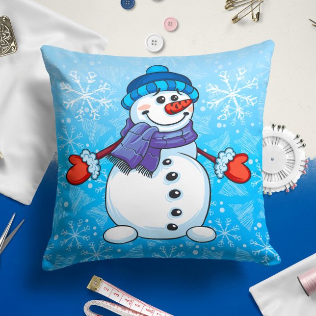 Snowman Blue Holiday Christmas Throw Pillow   (Creator Uploaded)