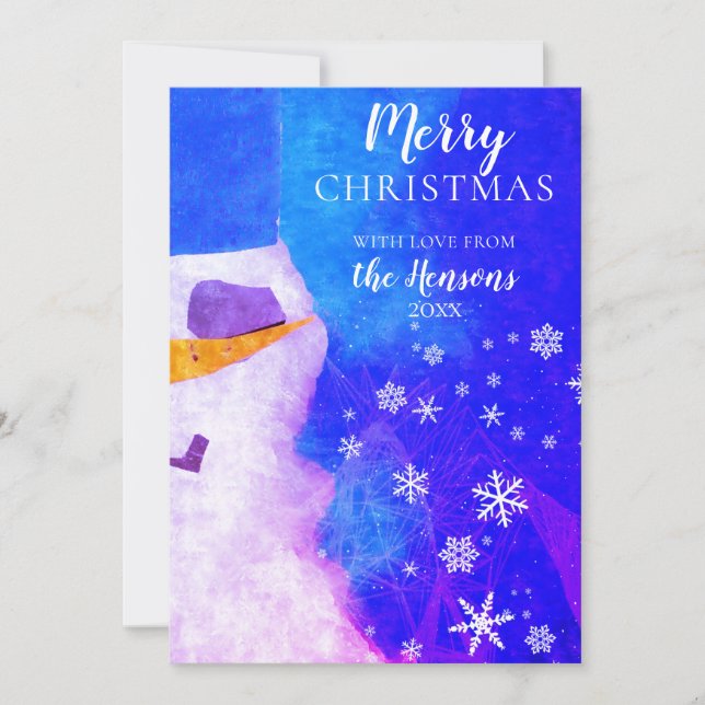 Snowman Blue Magical Winter Christmas Holiday Card (Front)