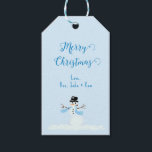 Snowman Blue Merry Christmas Tie On Gift Tags<br><div class="desc">Light blue Christmas gift tags with snowman artwork design. Customise the greeting, or use the sample, "Merry Christmas", and add a signature in blue. All wording is easy to change or delete. A little snowman (my own graphic design) decorates the bottom of pale blue tags. Another snowman image is on...</div>