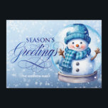 Snowman Blue Season's Greetings Christmas Holiday Card<br><div class="desc">"Season's Greetings" customisable horizontally-formatted Christmas greeting card with a cute snowman inside a snow globe on a soft blue background. Personalise with your family name. Contact me for assistance with your customisations or to request additional matching or coordinating Zazzle products.</div>