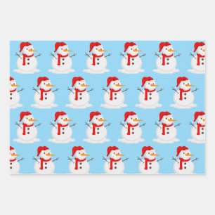 Snowman Blue Sky Wonderland Wrapping Paper Sheet