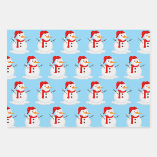 Snowman Blue Sky Wonderland  Wrapping Paper Sheet