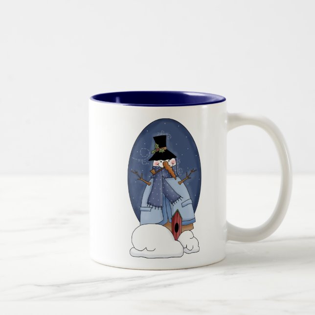 Snowman Blue Tshirts and Gifts Two-Tone Coffee Mug (Right)